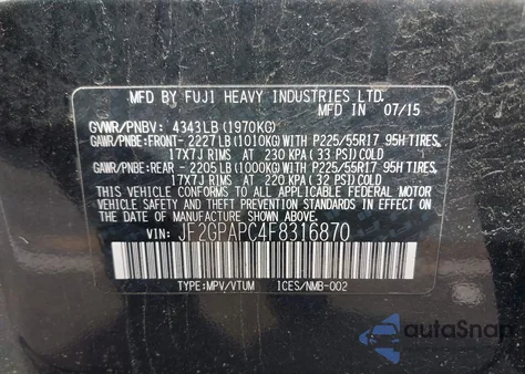 2015 Subaru Xv Crosstrek 2.0I Limited из США, поврежденный, VIN JF2GPAPC4F8316870